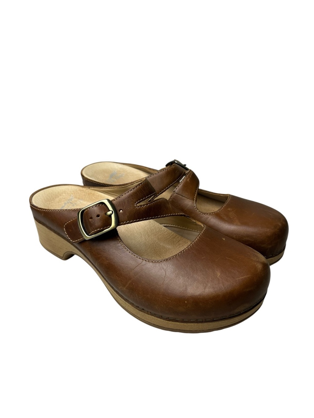 Dansko Britney Brown Leather Size 38(8) Slip on Neutral Clog Shoes